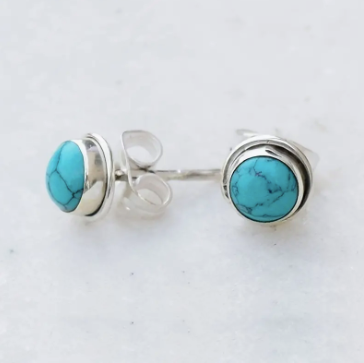Round Turquoise Stud Earrings
