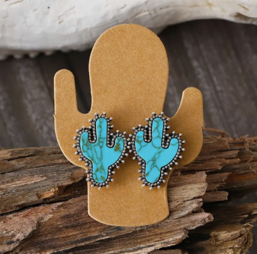 Turquoise Cactus Stud Earrings