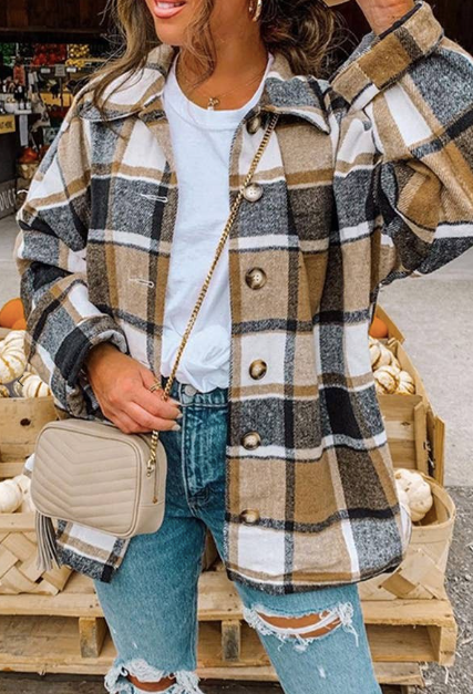 Plaid Flannel Shacket- Brown