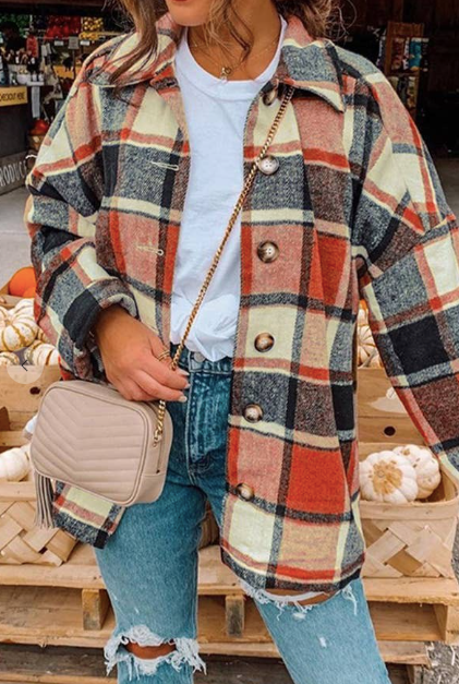 Plaid Flannel Shacket- Orange