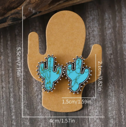 Turquoise Cactus Stud Earrings